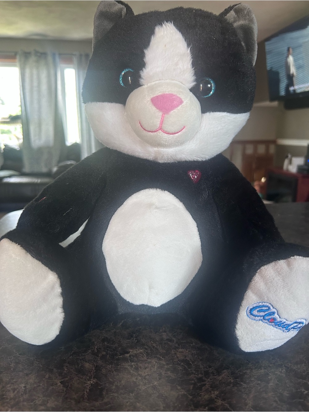Black & White Plush Kitten with Pink Nose - Unbranded